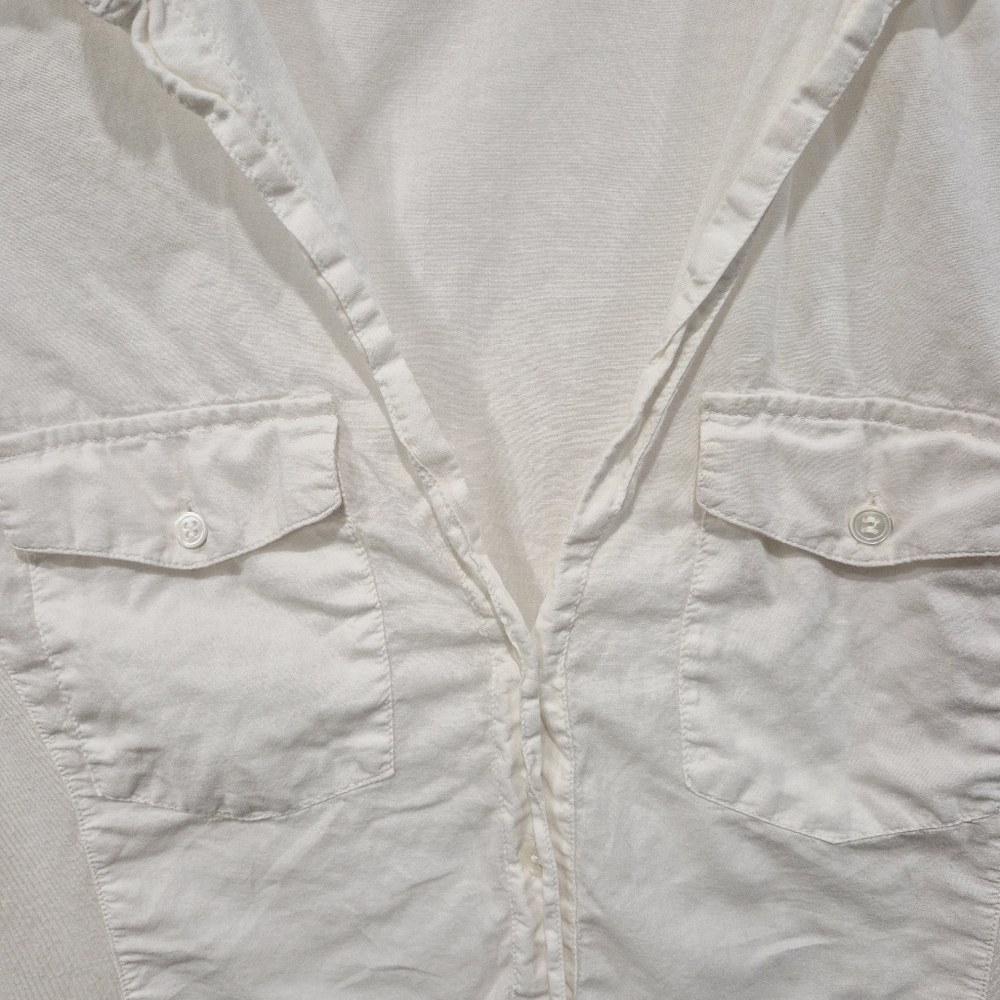James Perse Contrast Panel Rib Surplus White Button-Up Shirt - Picture 4 of 10